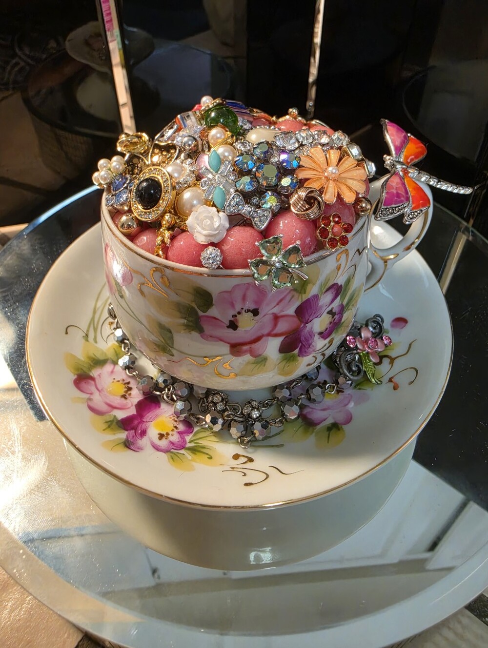 Handmade Recycled Jewelry Floral Teacup Art Decor - Picture 5 of 5